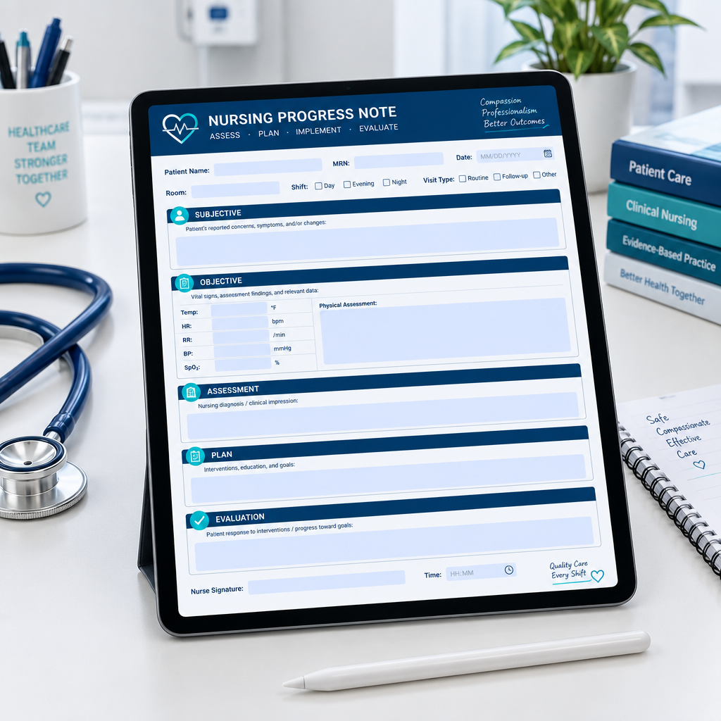 Basic Nursing Progress Note Template Pack | CNA & LPN Documentation Worksheets