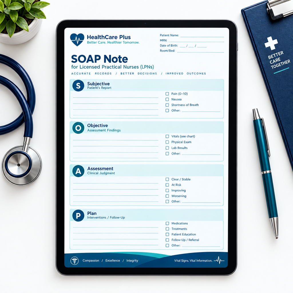 SOAP Note Template for LPNs | Printable & Fillable PDF
