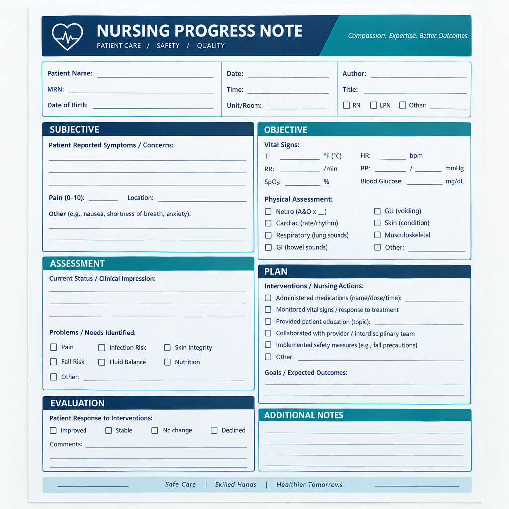 Basic Nursing Progress Note Template Pack | CNA & LPN Documentation Worksheets