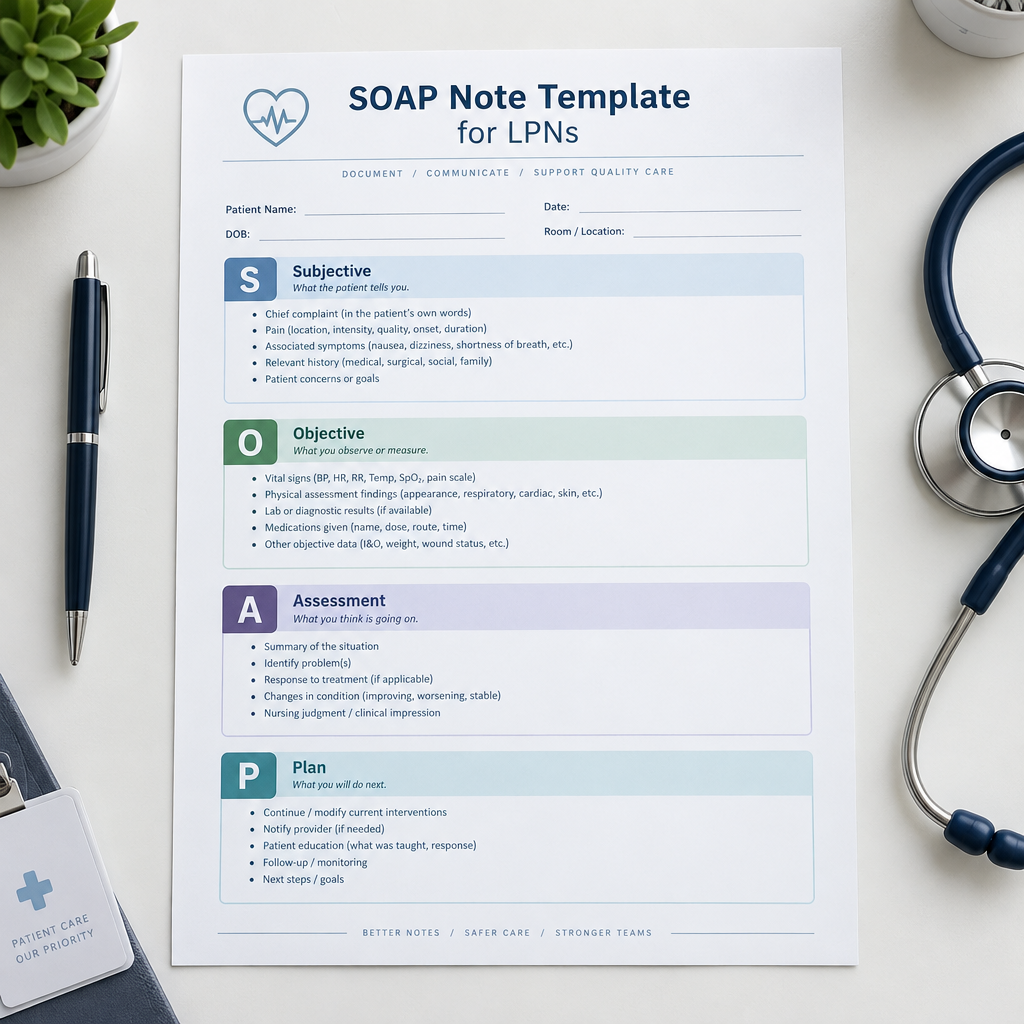 SOAP Note Template for LPNs | Printable & Fillable PDF