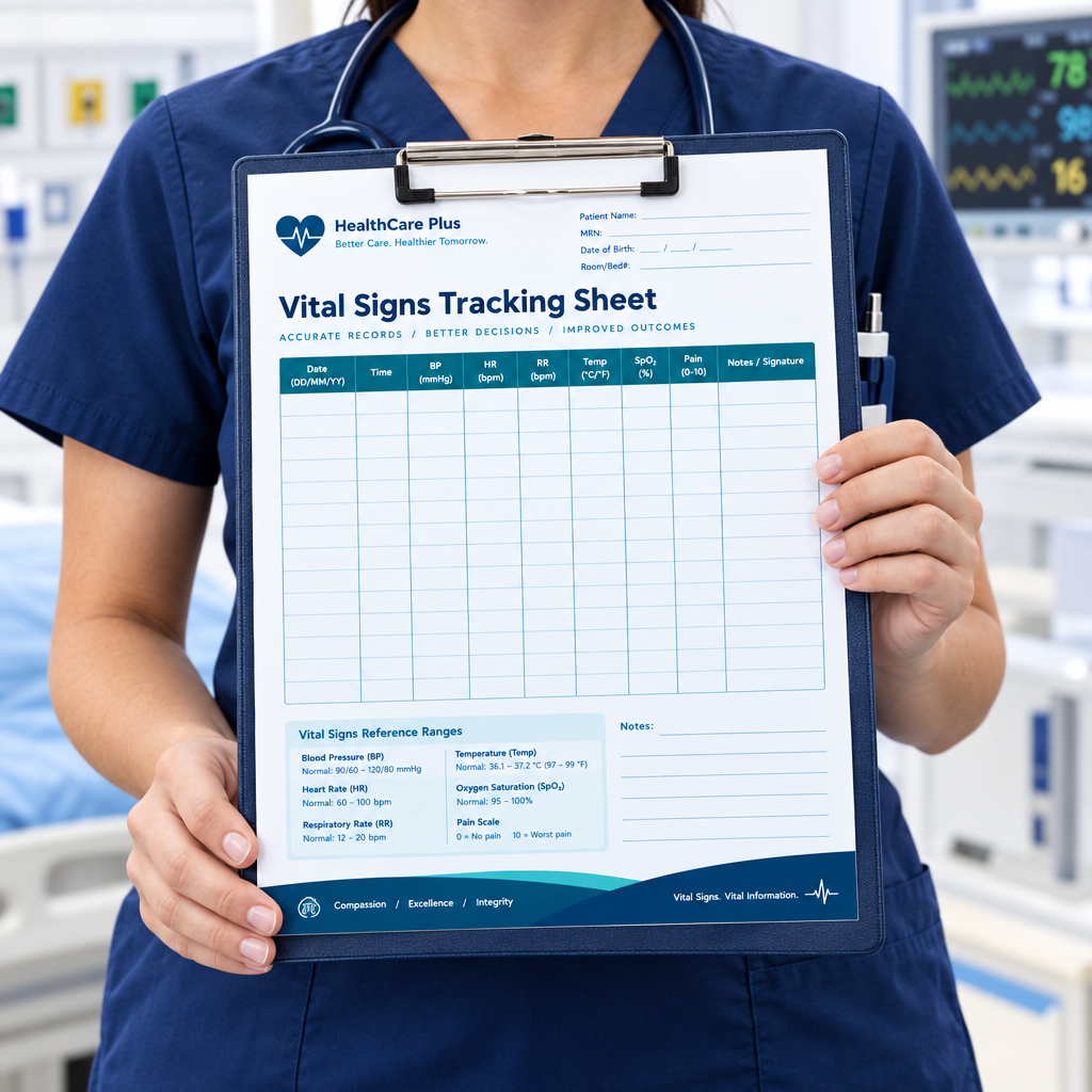 Vital Signs Tracking Sheet | Printable & Fillable PDF for CNAs & LPNs